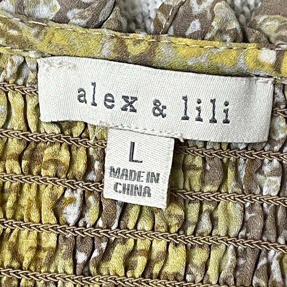 Alex & Lili Sleeveless Blouse Yellow Abstract Popover Lightweight Flowy Top L - Picture 9 of 10